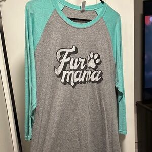 Jerzees Gray and Teal Raglan Sleeve Top
